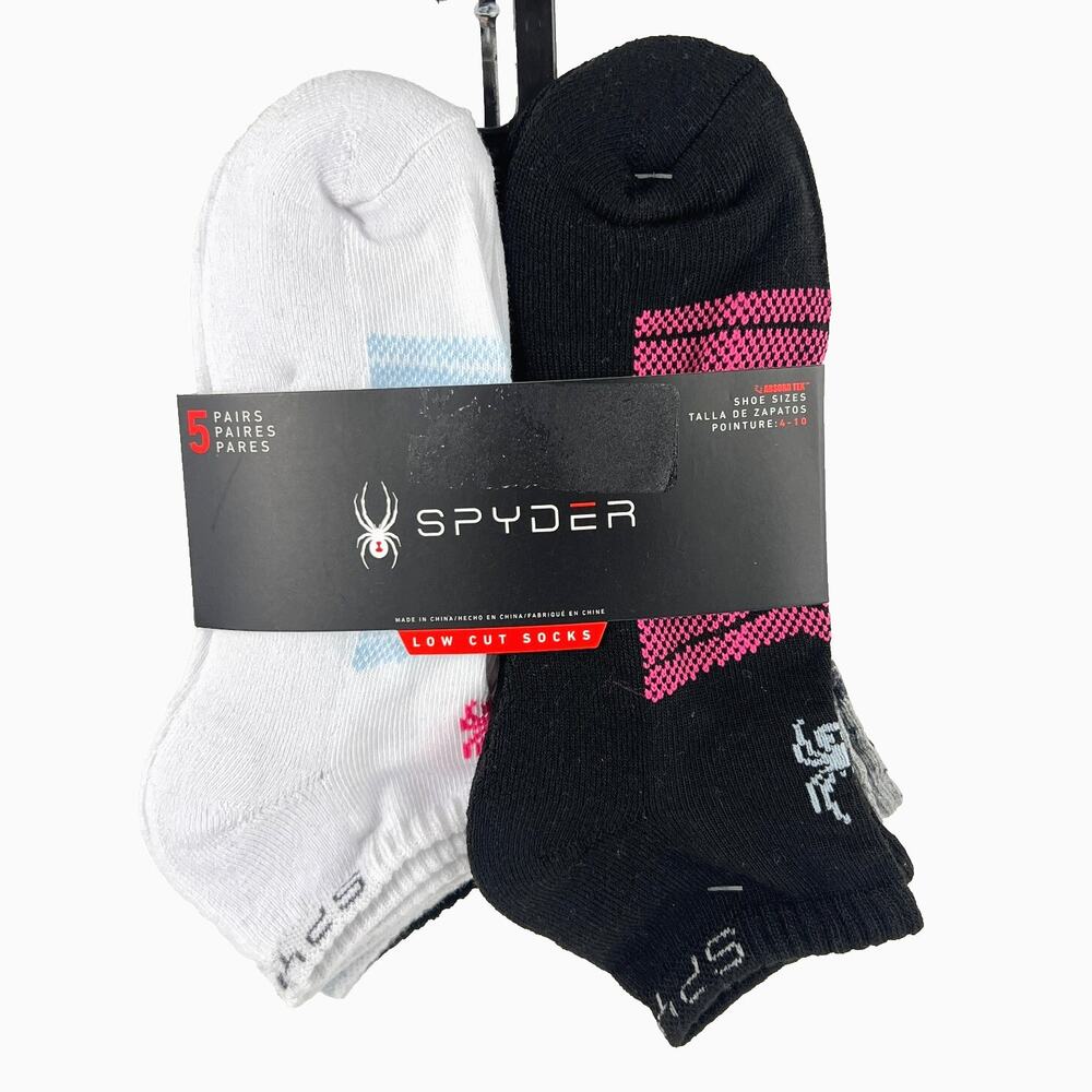 Spyder Women Visible Tech Half Cushion Low-Cut Socks 5 Pair Black White Gray NWT
